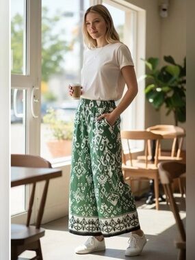 Haute Hippie Boho Linen Blend Wide-Leg Palazzo Pants Sz S